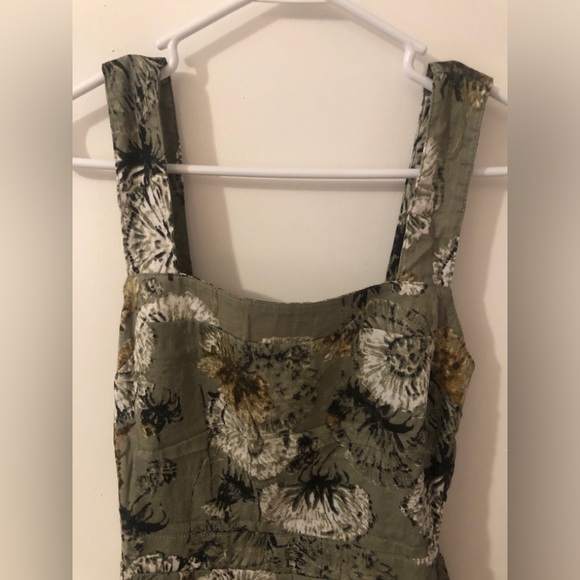 NWT Sage Green Floral Boho Maxi Flowy Cotton Dress sleeveless and back tie - Picture 3 of 12